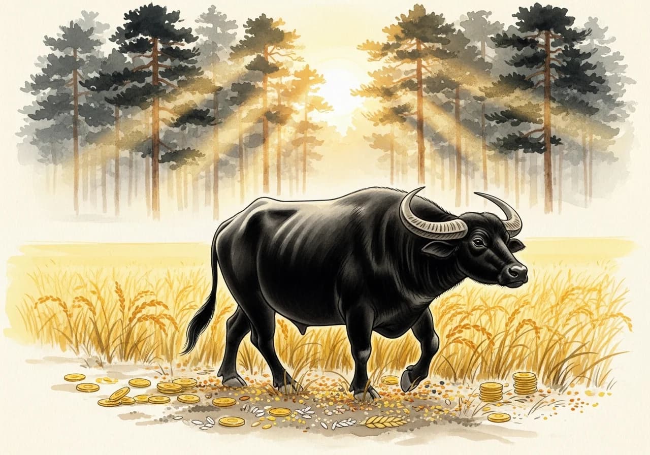 건강한 물소 꿈 — 재물운과 가정 평안의 길몽