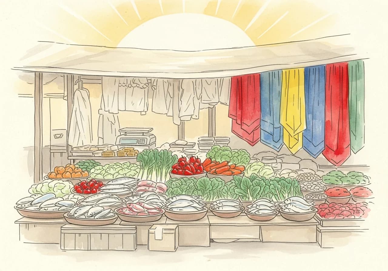 길몽: 활기찬 시장 꿈 — 재물운과 기회의 신호