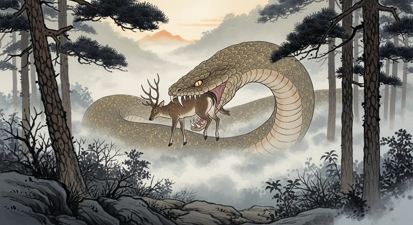 뱀이 삼키는 꿈 해몽 — 승리와 경고 사이